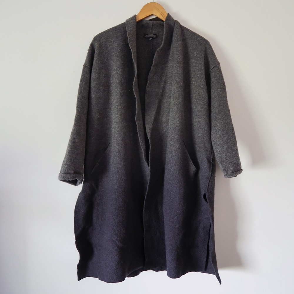 Eileen Fisher 100% Wool Long Ombré Cardigan Sweater with Pockets